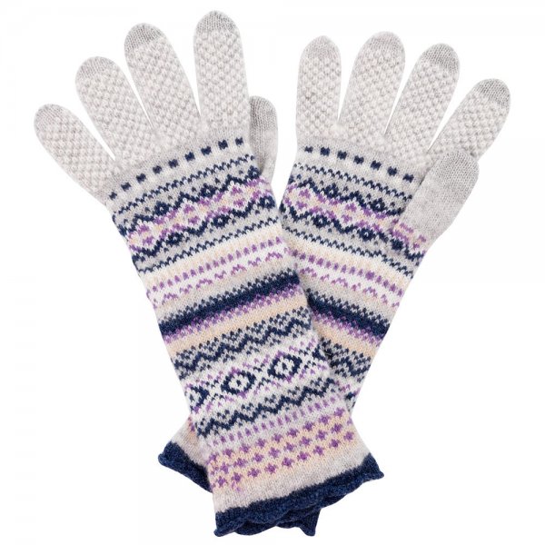 Eribé »Alpine« Gloves, Fair Isle Pattern, Light Grey/Blue
