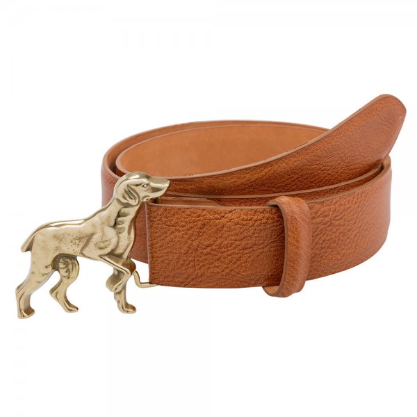 Cinturón de cuero, perro de caza, coñac, talla XS (80 cm)