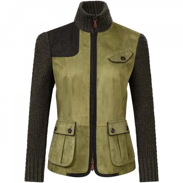 Veste tricotée cuir p. femme Habsburg » Kaltenbrunn «, vert lime/vert foncé, 34