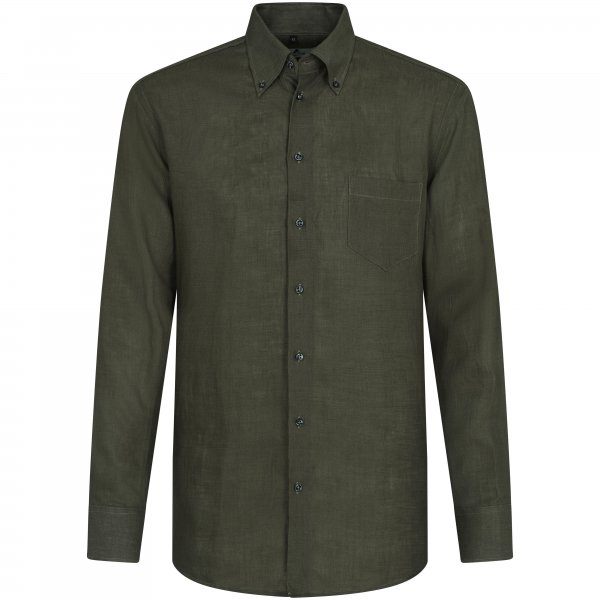 Chemise pour homme en lin, vert olive, taille 40