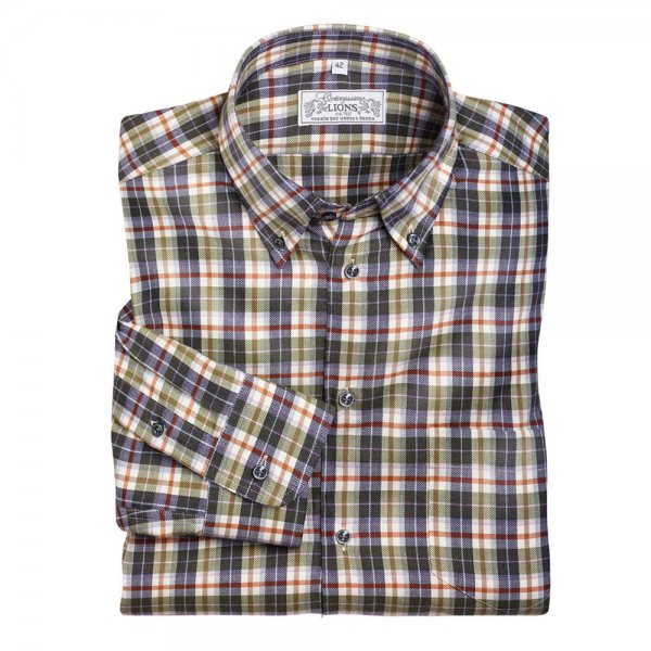 Men's Shirt, Herringbone, Chequered, Green/Red Brown, Size 44