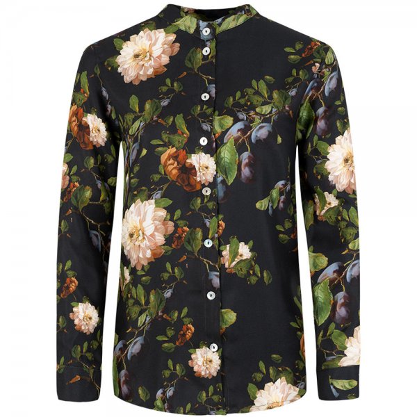 Seidenbluse Allover Print, Blumen, grün, Größe S