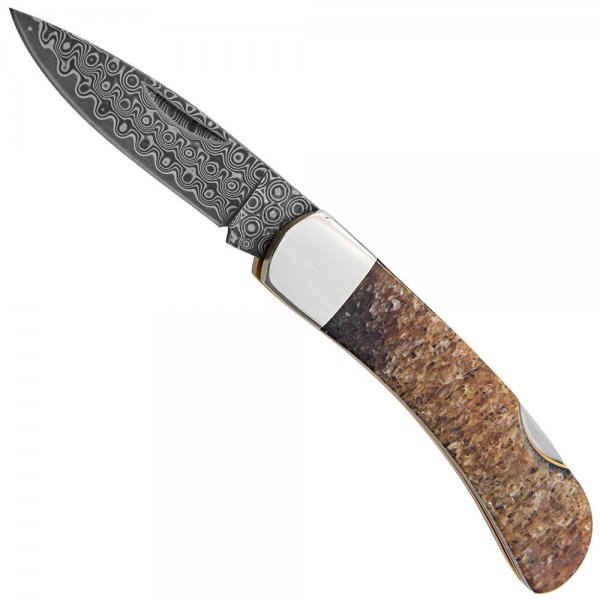 Stoneworks Folding Knife, Damascus, Mammoth Bone