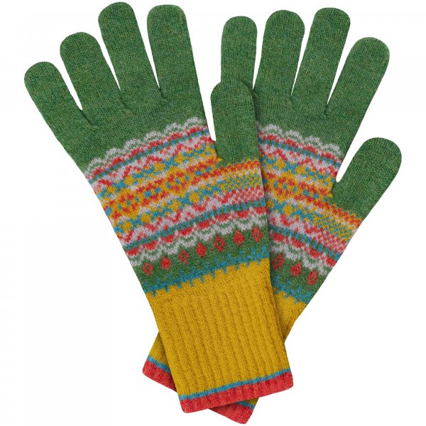 Eribé »Alloa« Gloves, Fair Isle Pattern, Green Lilly
